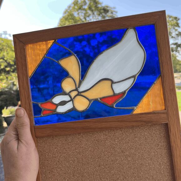 Vintage Stained Glass Goose Corkboard Wall Organizer Farmhouse Country Decor - Picture 3 of 10